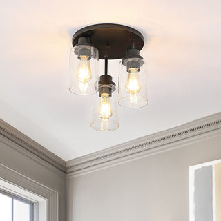 Jonah 12" Bohemian Farmhouse Iron/Seeded Glass LED Semi Flush Mount - JONATHAN Y