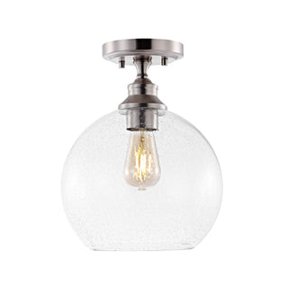 Marla 9.75" Bohemian Farmhouse Iron/Seeded Glass LED Semi Flush Mount - JONATHAN Y