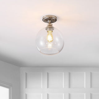 Marla 9.75" Bohemian Farmhouse Iron/Seeded Glass LED Semi Flush Mount - JONATHAN Y