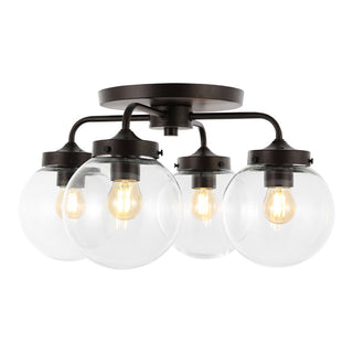 Piper 18" Farmhouse Rustic Iron/Glass LED Semi Flush Mount - JONATHAN Y