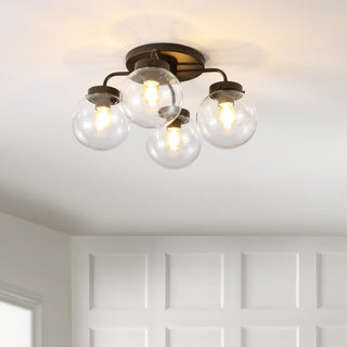 Piper 18" Farmhouse Rustic Iron/Glass LED Semi Flush Mount - JONATHAN Y