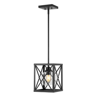 Amara 8" Industrial Farmhouse Iron/Glass LED Pendant - JONATHAN Y