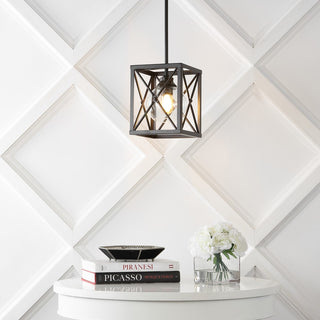 Amara 8" Industrial Farmhouse Iron/Glass LED Pendant - JONATHAN Y