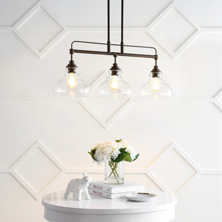 Marlowe 32.5"  Farmhouse Industrial Iron/Glass Linear LED Pendant - JONATHAN Y