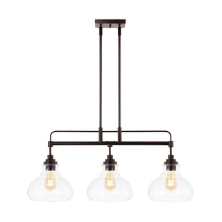 Marlowe 32.5"  Farmhouse Industrial Iron/Glass Linear LED Pendant - JONATHAN Y
