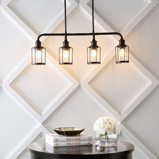 Abbott 34"  Farmhouse Industrial Iron/Glass Linear LED Pendant - JONATHAN Y