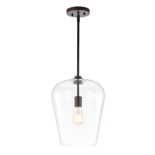 Hayes 11.25"  Industrial Farmhouse Iron/Glass LED Pendant - JONATHAN Y