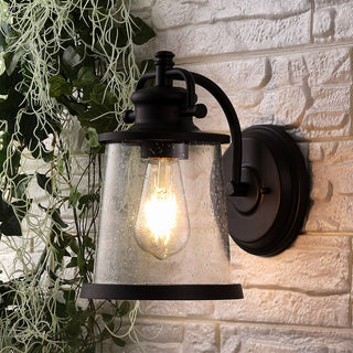 Marais 6.75" Iron/Seeded Glass Vintage Rustic LED Outdoor Lantern - JONATHAN Y