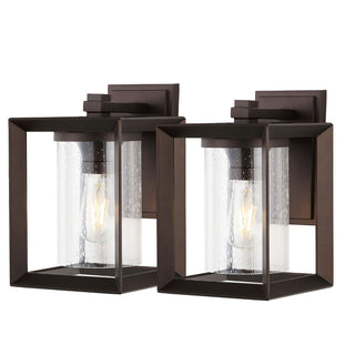 Vaughn 7.25" Iron/Glass Modern Rustic Cube LED Outdoor Lantern - JONATHAN Y