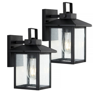 Bungalow 6.75" Iron/Seeded Glass Rustic Traditional Lantern LED Outdoor Lantern - JONATHAN Y