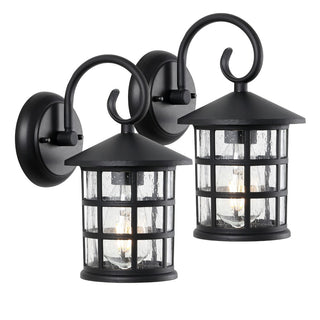 Cadiz 6" Iron/Seeded Glass Cottage Rustic Scrolled Lantern LED Outdoor Lantern - JONATHAN Y