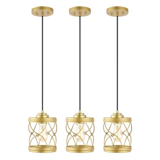 Marelle 6.5" Farmhouse Industrial Iron Filigree Caged Jar LED Pendant - JONATHAN Y