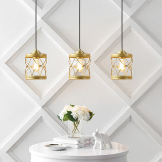 Marelle 6.5" Farmhouse Industrial Iron Filigree Caged Jar LED Pendant - JONATHAN Y