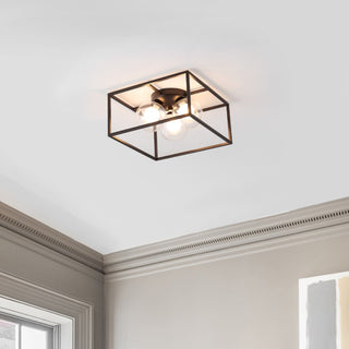 Kyle 14" 3-Light Modern Farmhouse Metal/Iron Open-Caged LED Flush Mount - JONATHAN Y
