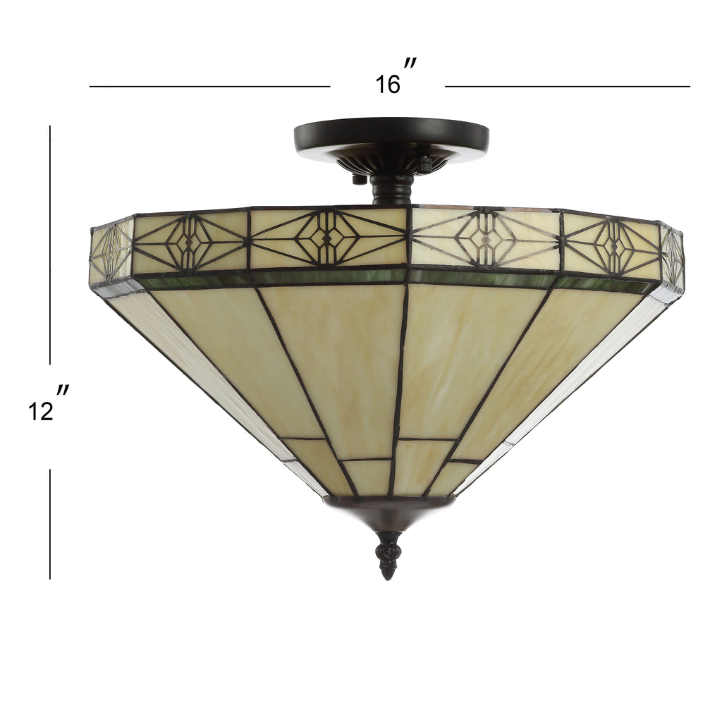 Jasmine 16" Tiffany Style Glass/Metal LED Semi - JONATHAN Y