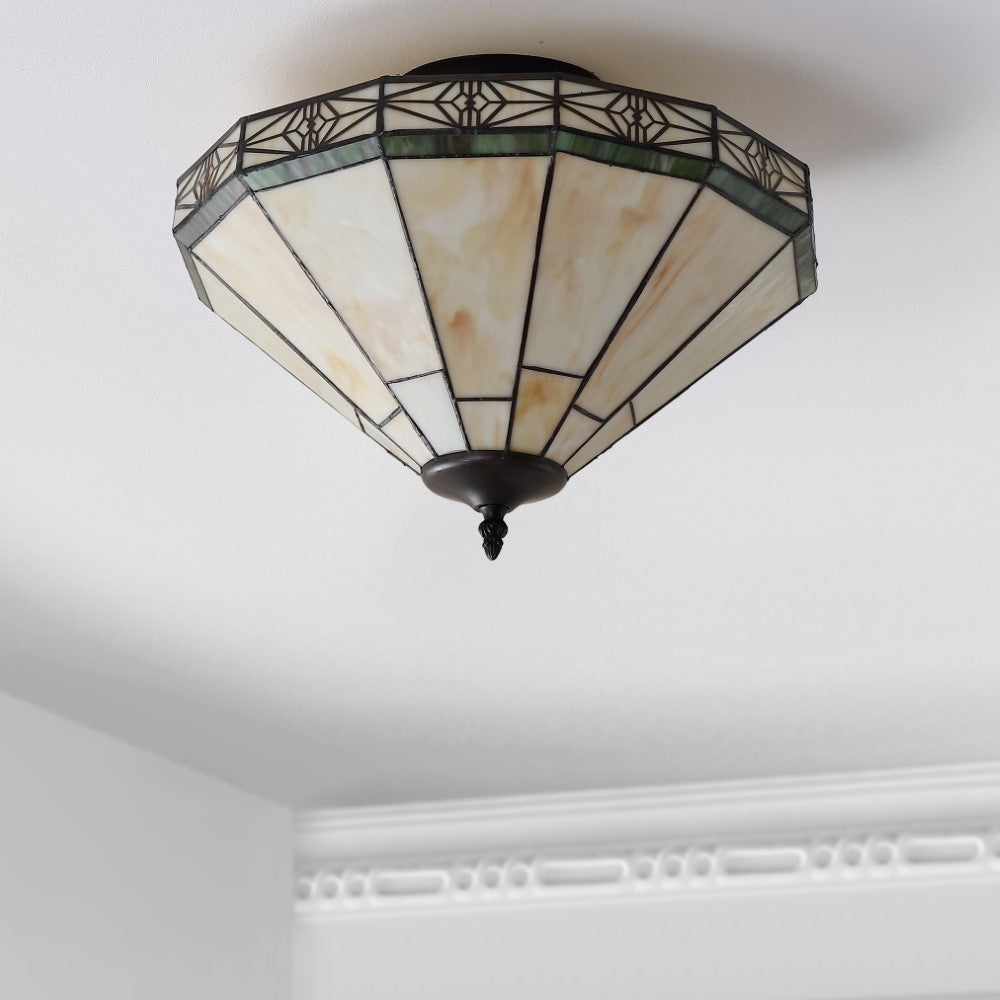 Jasmine 16" Tiffany Style Glass/Metal LED Semi - JONATHAN Y