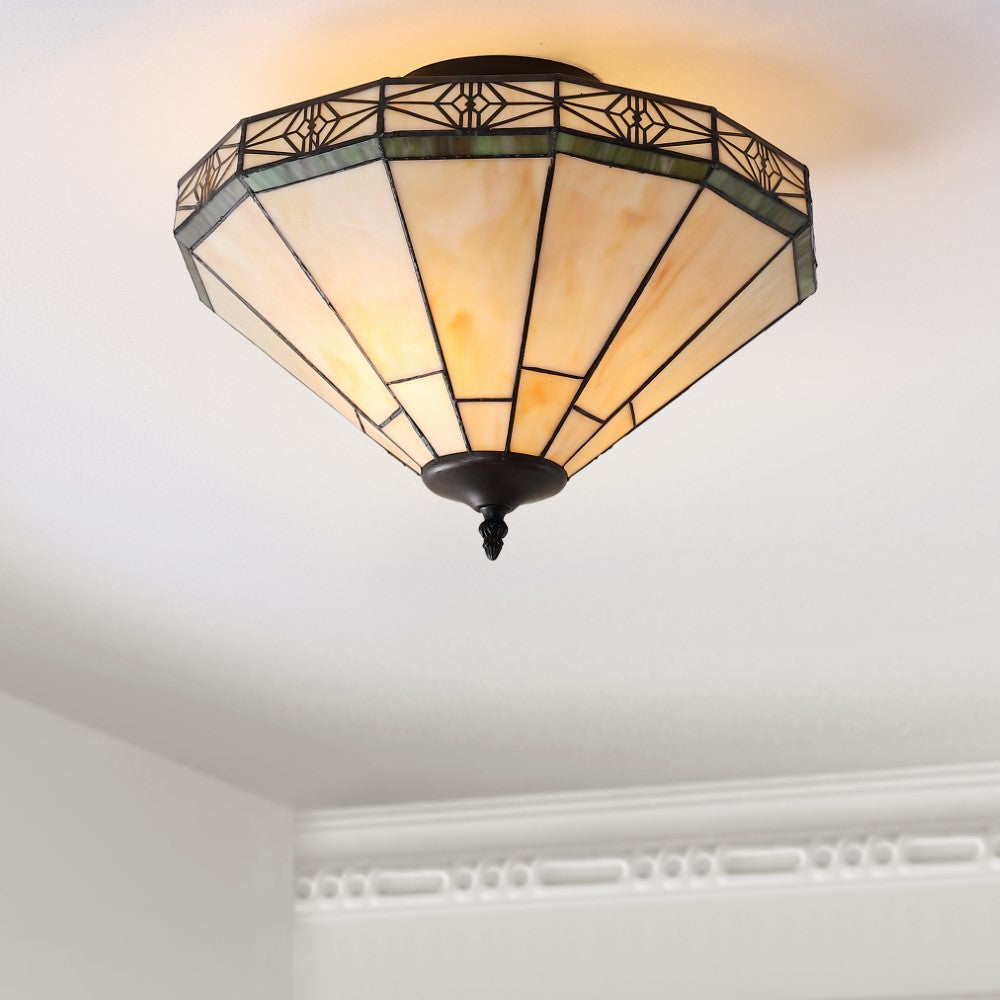 Jasmine 16" Tiffany Style Glass/Metal LED Semi - JONATHAN Y