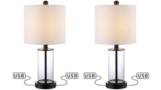 Abner 21" Glass Modern Contemporary USB Charging LED Table Lamp - JONATHAN Y