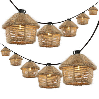 Maui 10-Light Indoor/Outdoor 10 ft. Mid-Century Vintage Incandescent G40 Tiki Hut Hemp Rope Shaded String Lights - JONATHAN Y