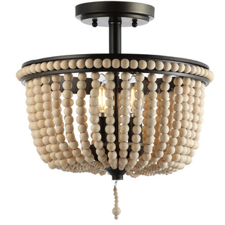 Allie 14" Wood Beaded/Metal LED Flush Mount - JONATHAN Y