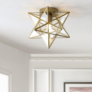 Stella 12" Moravian Star Metal/Clear Glass LED Flush Mount - JONATHAN Y