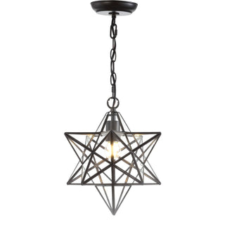 Stellaa 12" Moravian Star Metal/Clear Glass LED Pendant - JONATHAN Y