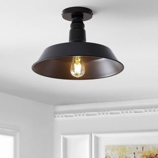 Camila 14"  Classic Industrial Indoor/Outdoor Iron LED Semi Flush Mount - JONATHAN Y