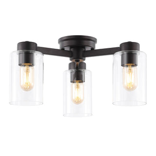 Orville 17" Farmhouse Industrial Iron Cylinder LED Semi Flush Mount - JONATHAN Y