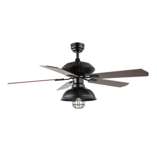 Ashton 52" Farmhouse Industrial Iron Dome Shade LED Ceiling Fan With Remote - JONATHAN Y