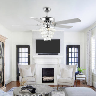 Mindy 52" Glam Modern Crystal Shade LED Ceiling Fan With Remote - JONATHAN Y