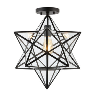 Ava 14.5" Farmhouse Bohemian Iron/Glass LED Semi Flush Mount - JONATHAN Y