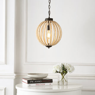 Abril 12.5"  Rustic Bohemian Iron/Wood Bead LED Pendant - JONATHAN Y