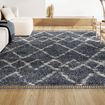 Mercer Shag Plush Tassel Moroccan Tribal Geometric Trellis Area Rug
