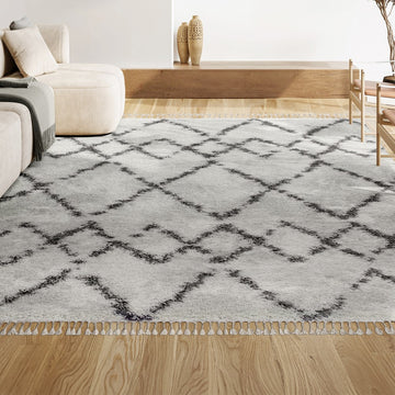 Mercer Shag Plush Tassel Moroccan Tribal Geometric Trellis Area Rug