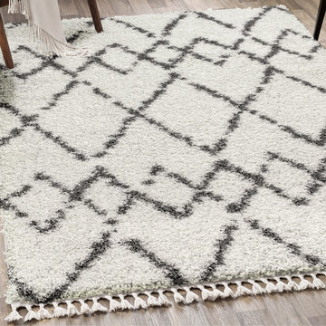 Mercer Shag Plush Tassel Moroccan Tribal Geometric Trellis Area Rug