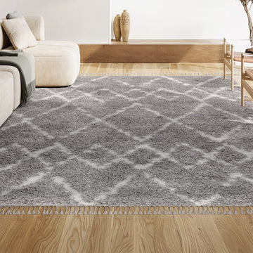Mercer Shag Plush Tassel Moroccan Tribal Geometric Trellis Area Rug