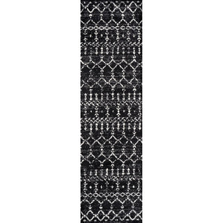 Moroccan Hype Boho Vintage Diamond Area Rug Black/Ivory