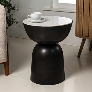 Atarah 16" Contemporary Natural Marble/Metal Handmade Hourglass End Table - JONATHAN Y