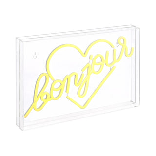 Bonjour Heart Contemporary Glam Acrylic Box USB Operated LED Neon Light - JONATHAN Y