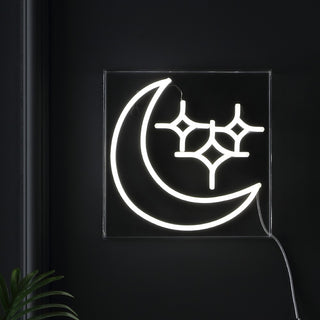 Starry Crescent Square Contemporary Glam Acrylic Box USB Operated LED Neon Light - JONATHAN Y