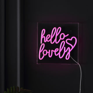 Hello Lovely Square Contemporary Glam Acrylic Box USB Operated LED Neon Light - JONATHAN Y
