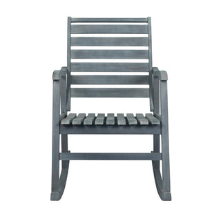 Carey Modern Slat-Back 300-Lbs Support Acacia Wood Patio Outdoor Rocking Chair - JONATHAN Y