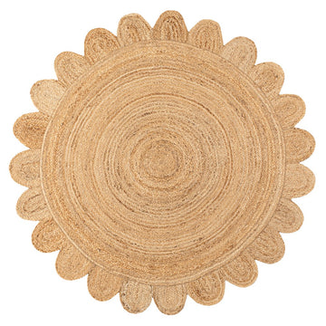 Petal Boho Jute Scalloped Circle Area Rug