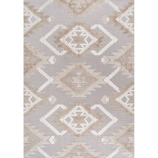 Sumak High-low Pile Neutral Diamond Kilim Area Rug