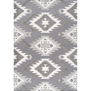 Sumak High-low Pile Neutral Diamond Kilim Area Rug