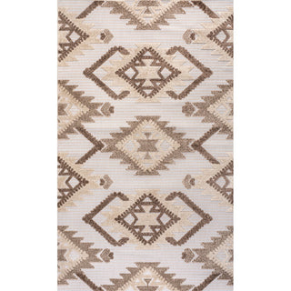 Sumak High-low Pile Neutral Diamond Kilim Area Rug
