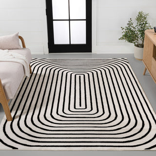 Freya High-Low Modern Scandinavian Arch Stripe Monotone Indoor/Outdoor Area Rug