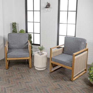 Gable Mid-Century Modern Roped Acacia Wood Outdoor Patio Chair with Cushions - JONATHAN Y