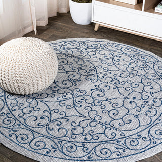 Charleston Vintage Filigree Textured Weave Indoor/outdoor Round Rug