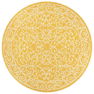 Charleston Vintage Filigree Textured Weave Indoor/outdoor Round Rug